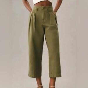 Maeve Anthropologie Remi Wide-Leg Crop Chino Pants Size 14 Military Green Preppy